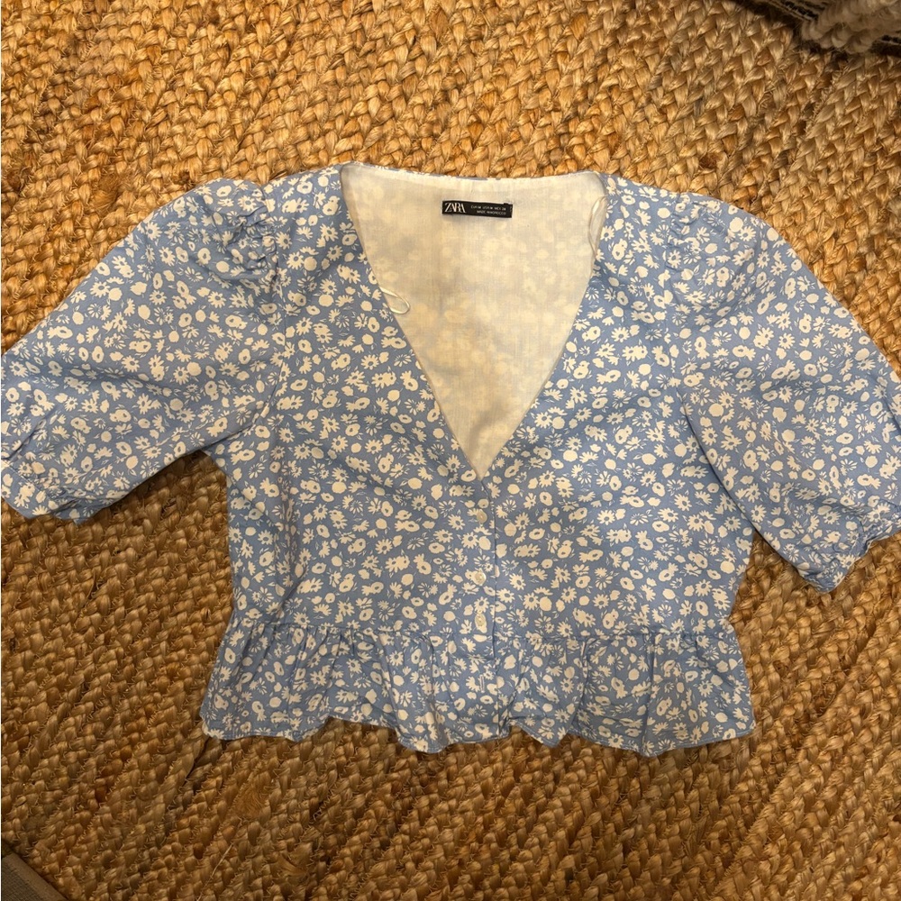 Zara Light Blue Floral Top